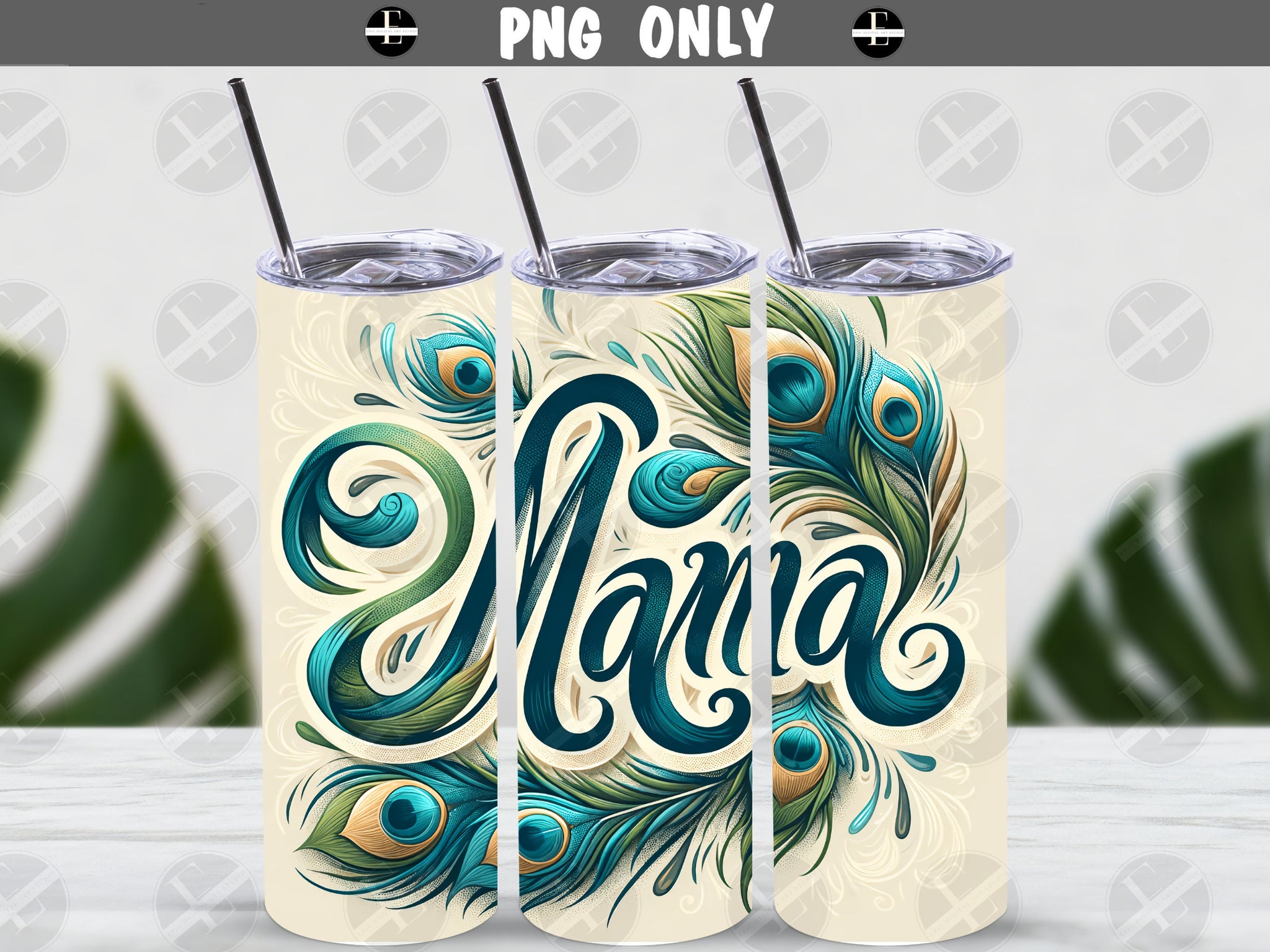 Family Tumbler Wraps - Mama Peacock Skinny Tumbler Wrap Design - Tumbler Sublimation Designs Straight & Tapered - Instant Download