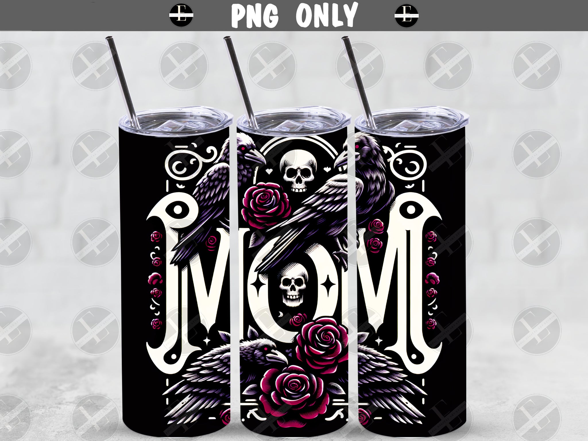 Mom Tumbler Wrap - Skulls and Roses Family Tumbler Wraps - Tumbler Sublimation Designs Straight & Tapered - Instant Download