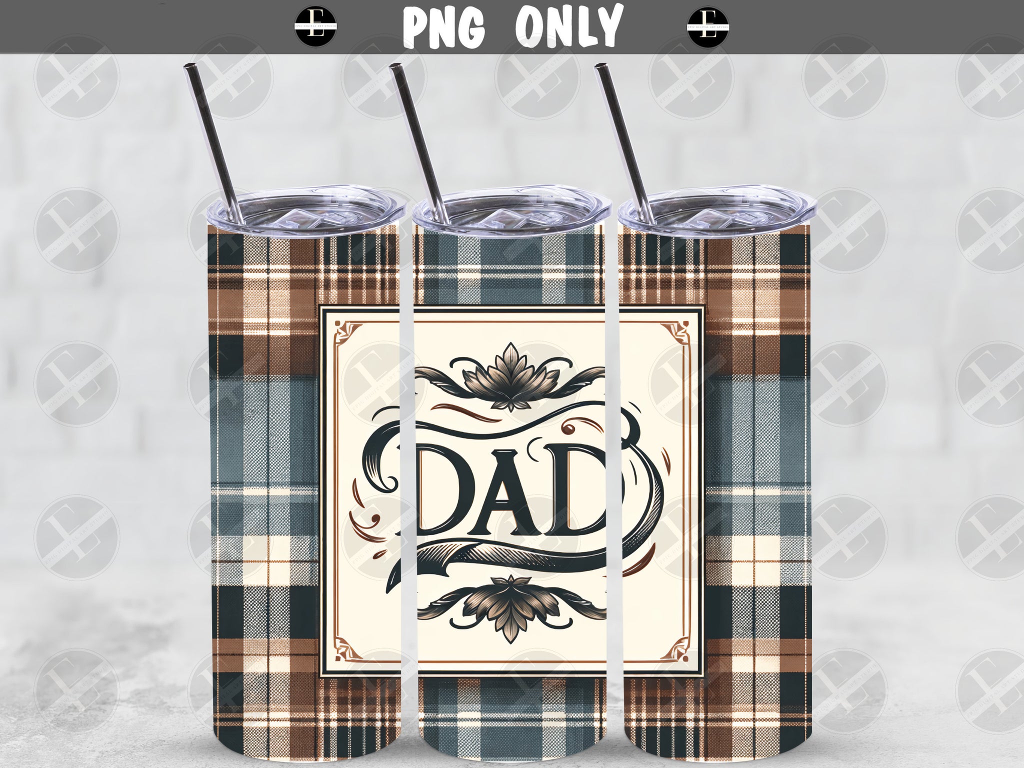 Dad Tumbler Wraps - Dad Plaid Skinny Tumbler Wrap Design - Tumbler Sublimation Designs Straight & Tapered - Instant Download