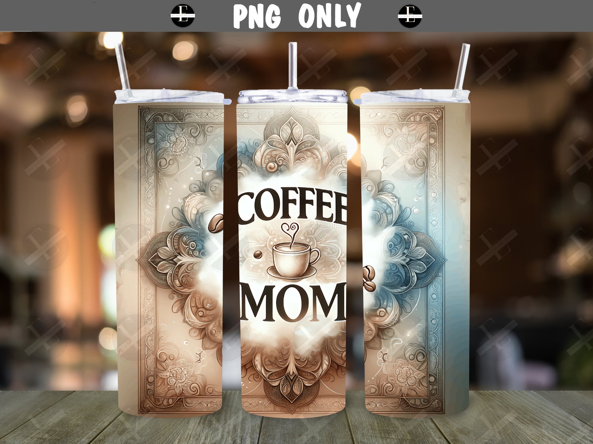 Coffee Tumbler Wraps - Coffee Mom - Skinny Tumbler Wrap Design - Sublimation Designs Straight & Tapered - Instant Download