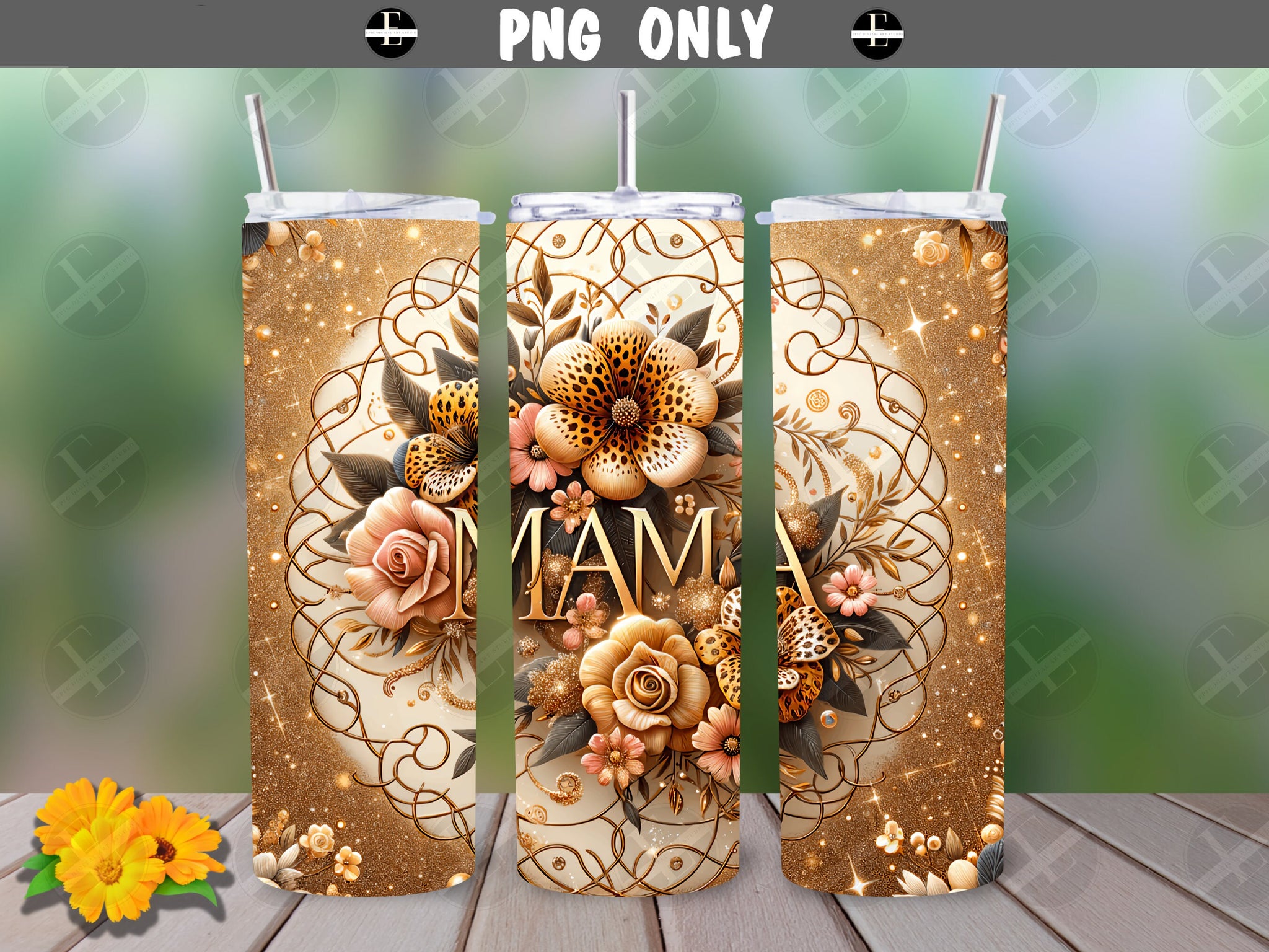 Mama Tumbler Wraps - Animal Print Floral Tumbler Wrap Design - Tumbler Sublimation Designs Straight & Tapered - Instant Download