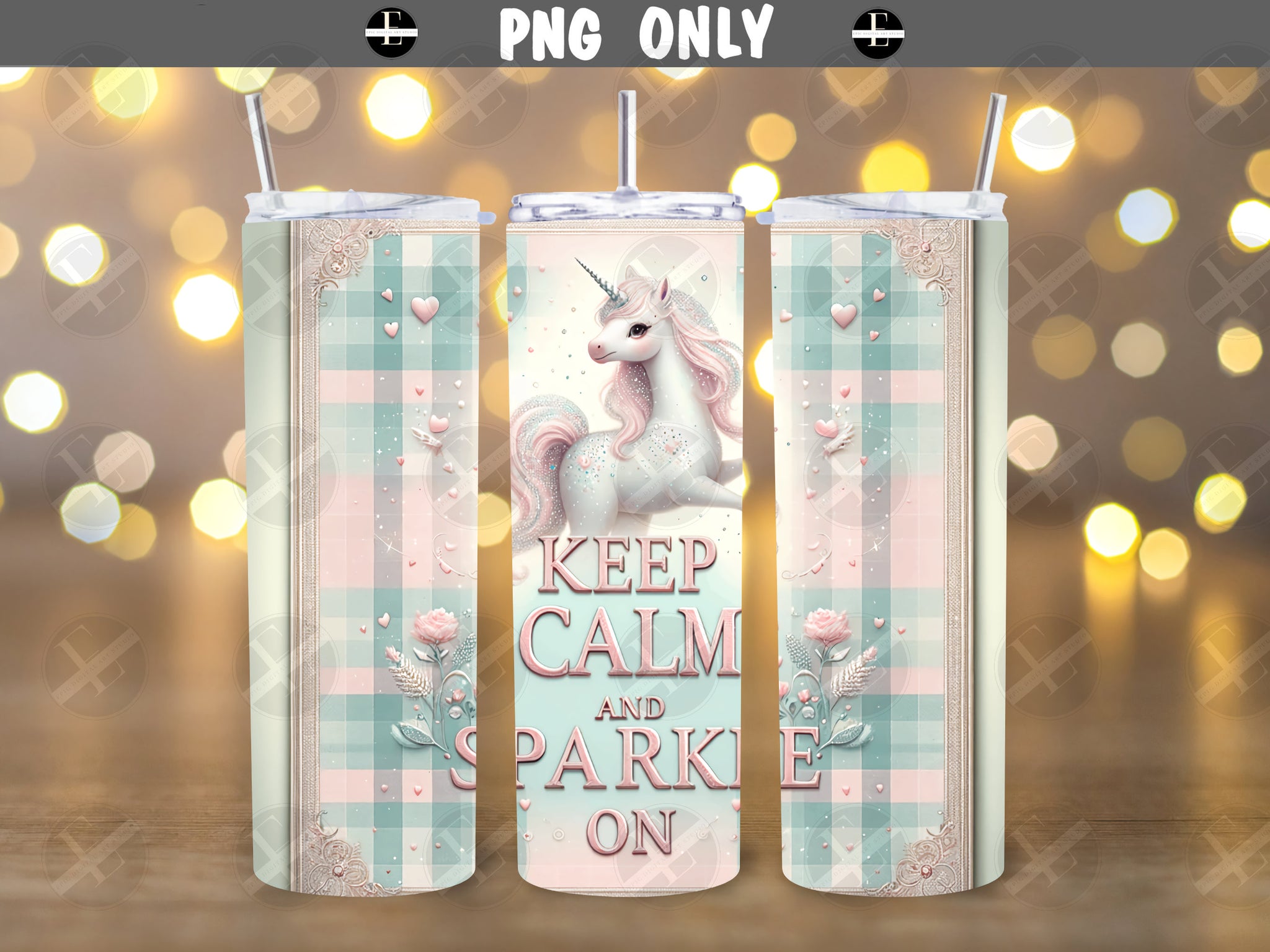 Unicorn Tumbler Wraps - Keep Calm and Sparkle On Skinny Tumbler Wrap - Tumbler Sublimation Designs Straight & Tapered - Instant Download
