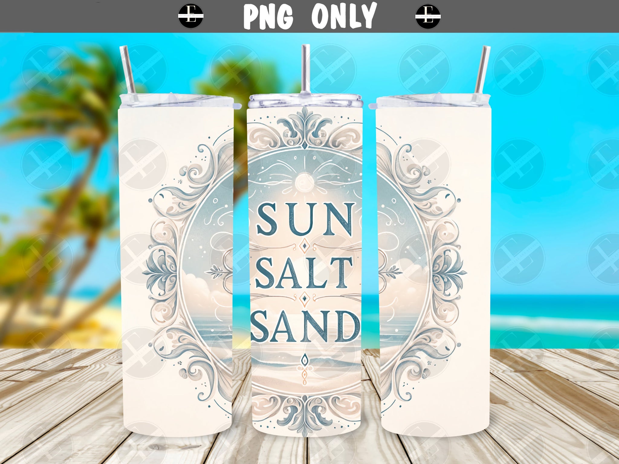 Beach Tumbler Wraps - Sun Salt Sand Skinny Tumbler Wrap - Tumbler Sublimation Designs Straight & Tapered - Instant Download