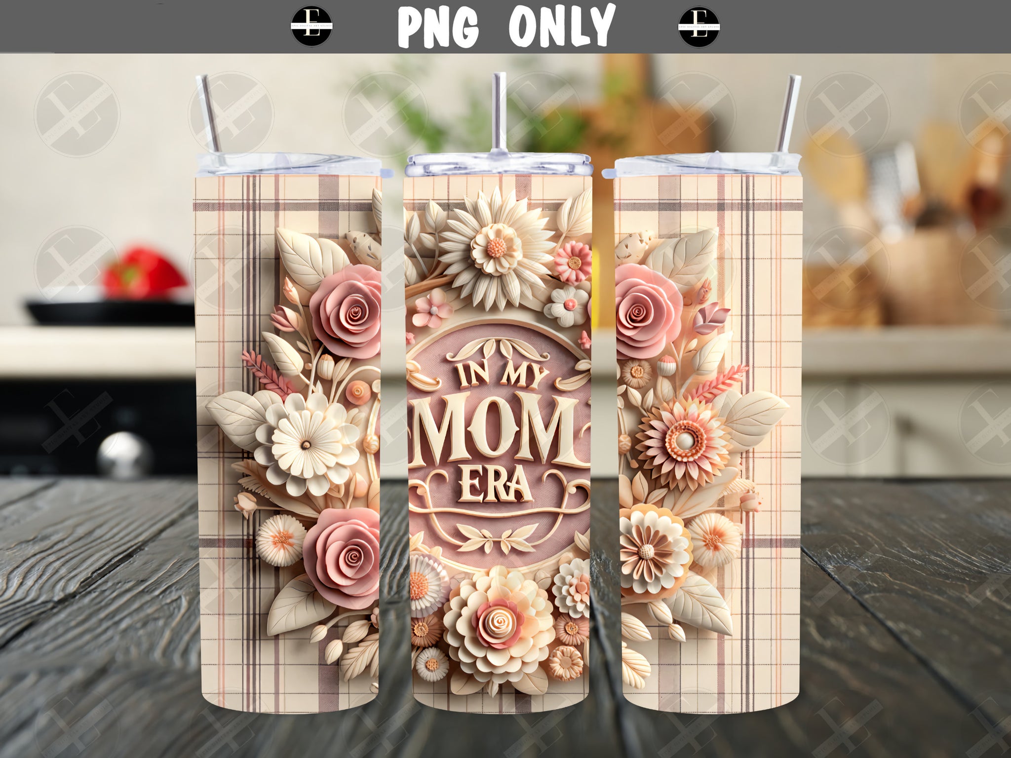 20ozs Wrap Design - In My Mom Era 3D Skinny Tumbler Wrap Design - Tumbler Sublimation Designs Straight & Tapered - Instant Download