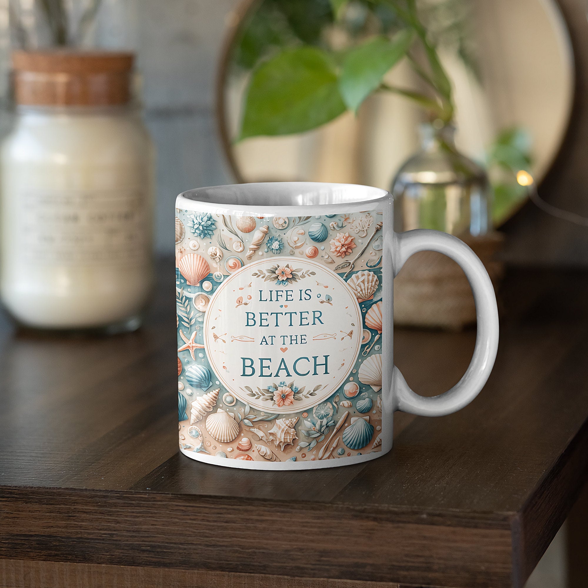 life is better at the beach 11oz mug wrap, 11oz beach mug design, beach mug art, 11oz mug art beach, life is better at the beach mug design, mug design, mug art, coffee cup beach wrap, coastal coffee mug wrap design, 11oz coffee mug wrap art