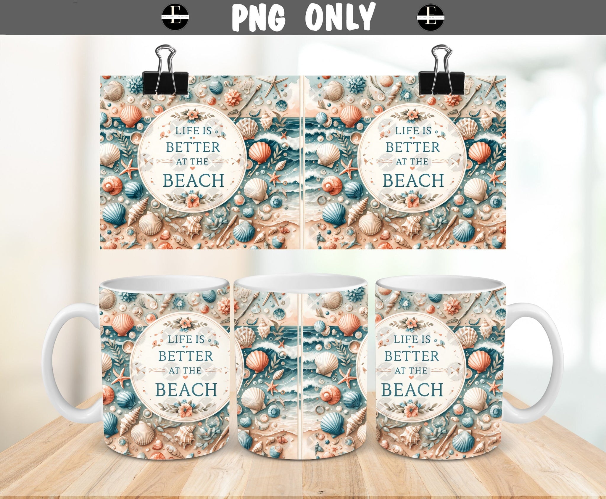 life is better at the beach 11oz mug wrap, 11oz beach mug design, beach mug art, 11oz mug art beach, life is better at the beach mug design, mug design, mug art, coffee cup beach wrap, coastal coffee mug wrap design, 11oz coffee mug wrap art