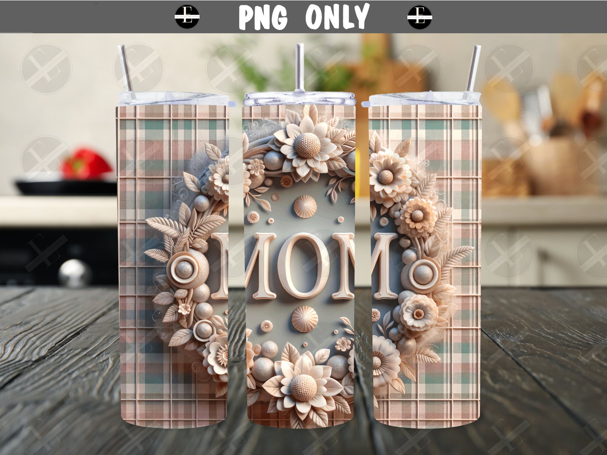 3D 20ozs Wrap Design - Mom Floral 3D Skinny Tumbler Wrap Design - Tumbler Sublimation Designs Straight & Tapered - Instant Download