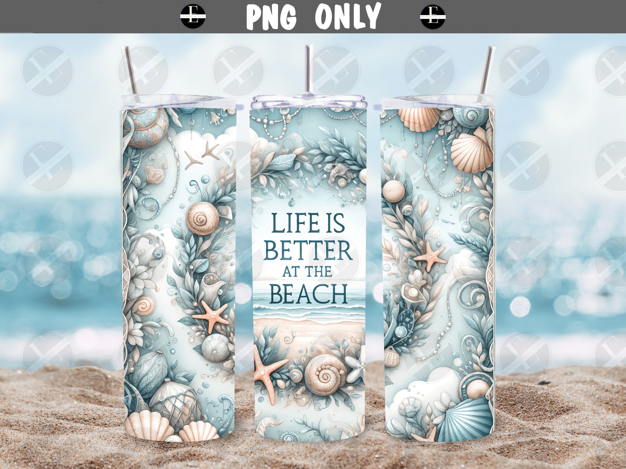 Beach Tumbler Wraps - Life is Better at the Beach Skinny Tumbler Wrap - Tumbler Sublimation Designs Straight & Tapered - Instant Download