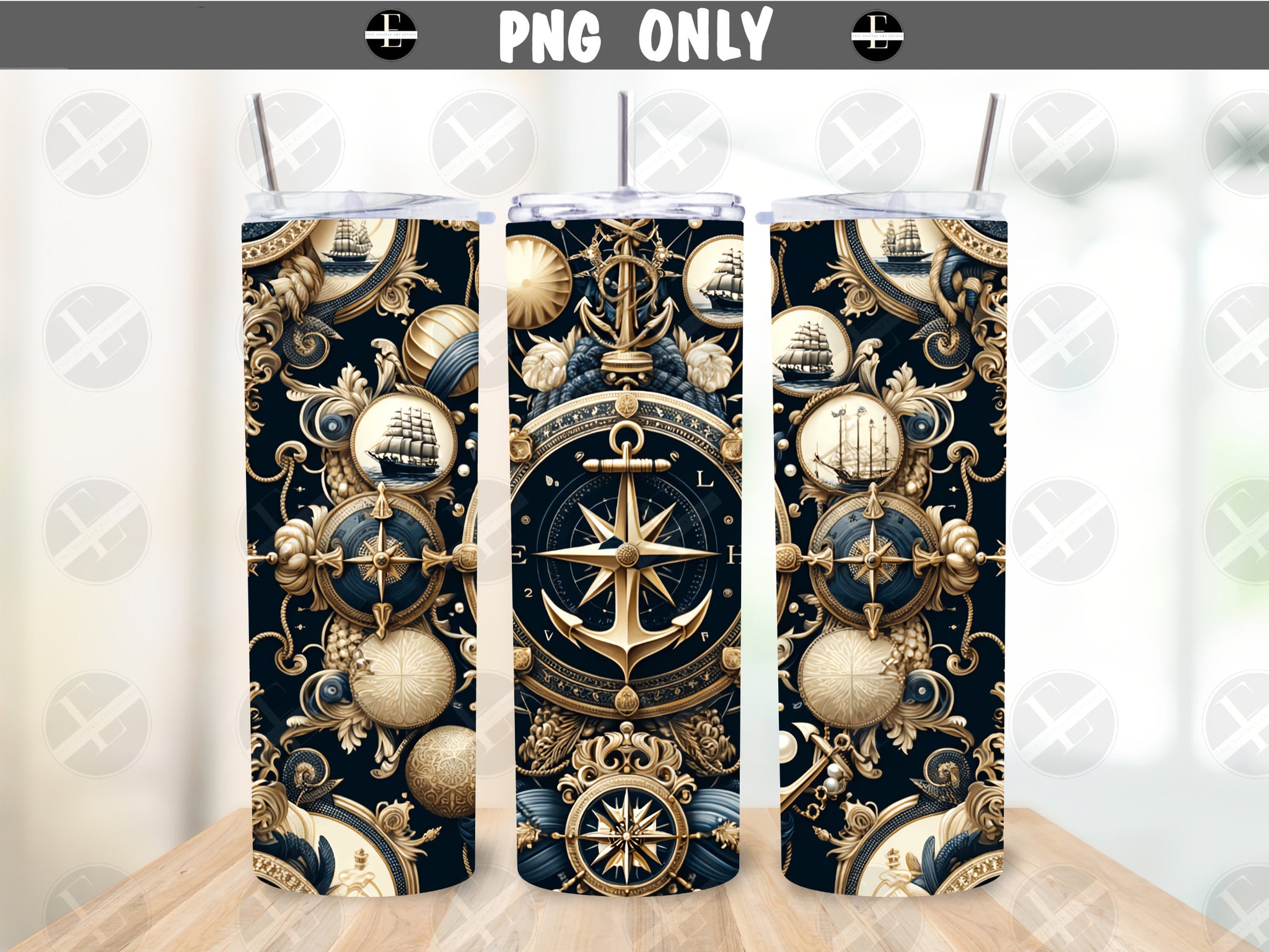 Nautical Tumbler Wraps - Nautical Anchors Pattern Skinny Tumbler Wrap - Tumbler Sublimation Designs Straight & Tapered - Instant Download