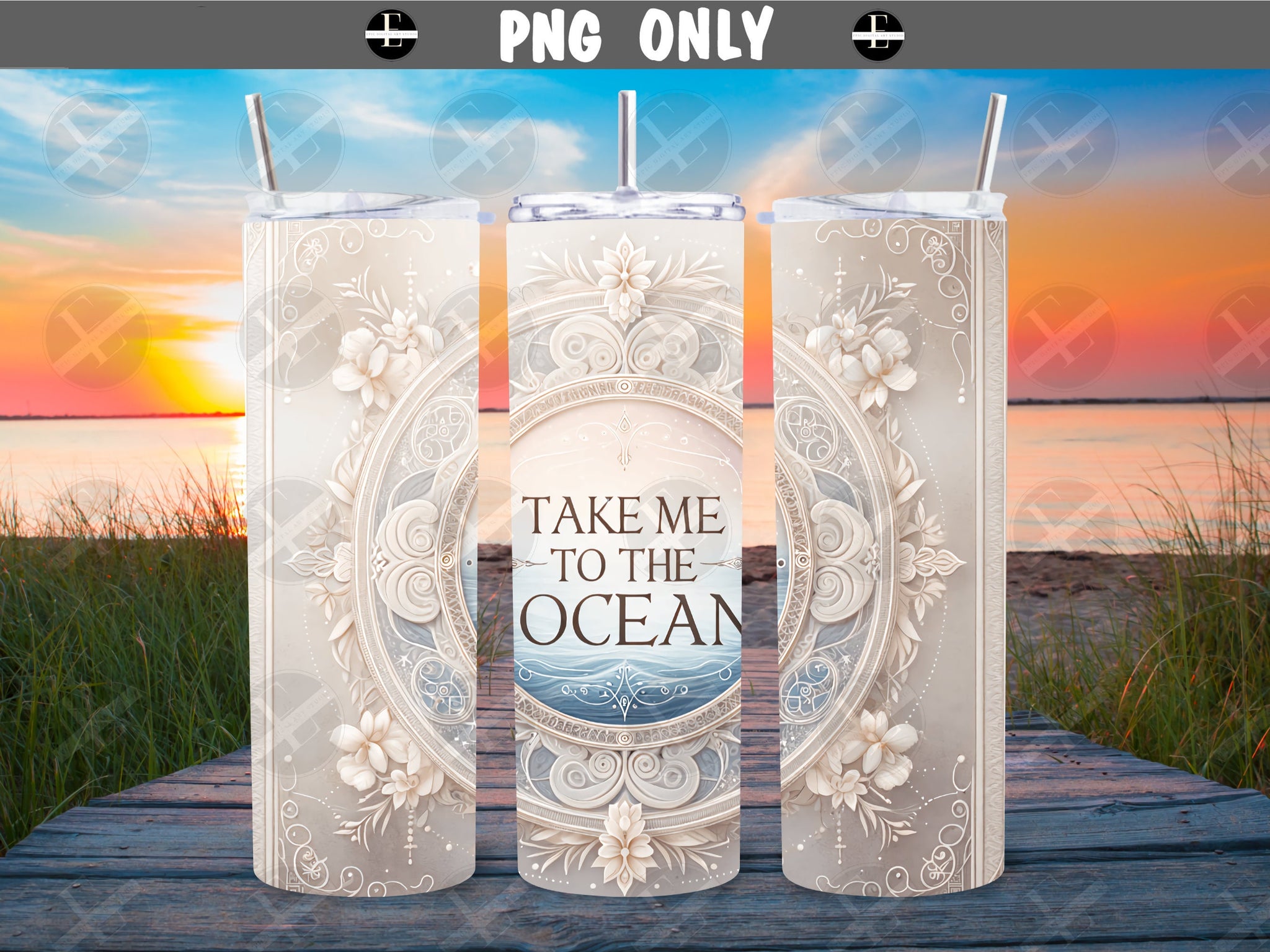 Beach Tumbler Wraps - Take Me To The Ocean Skinny Tumbler Wrap - Tumbler Sublimation Designs Straight & Tapered - Instant Download