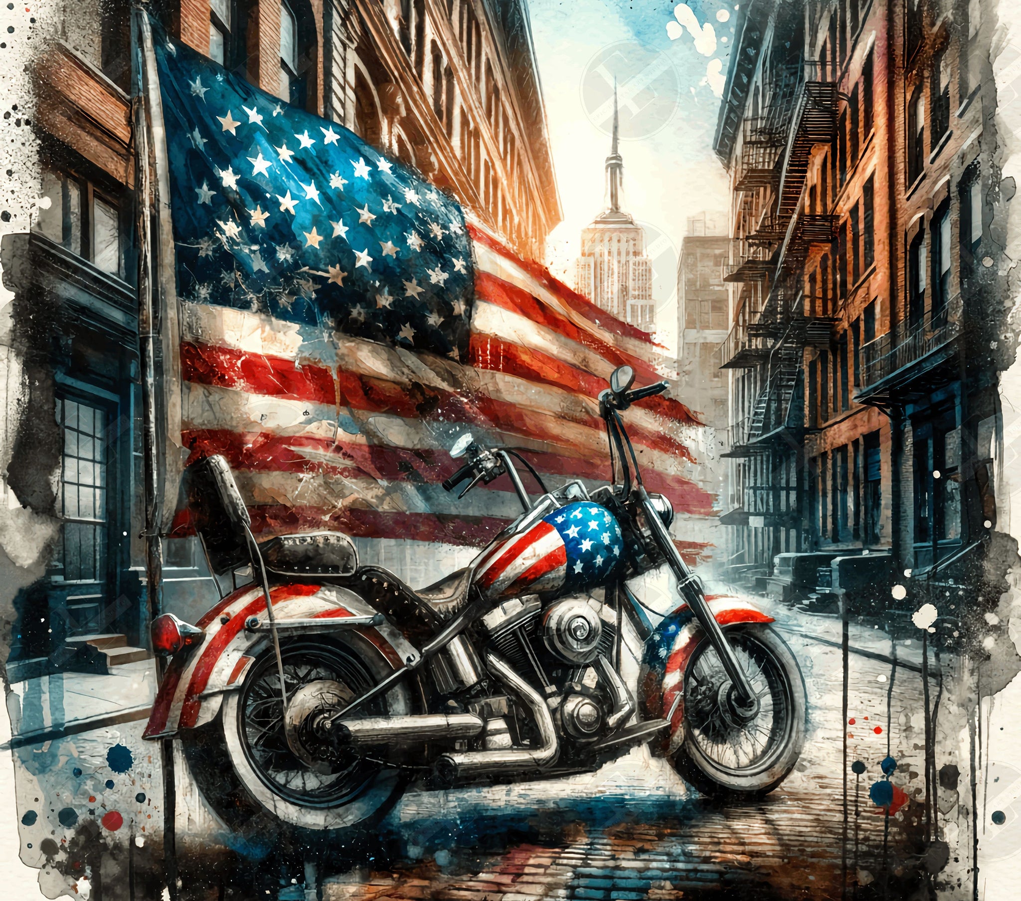 Patriotic Motorcycle Tumbler Wraps - Grunge Flag Skinny Tumbler Wrap - Tumbler Sublimation Designs Straight & Tapered - Instant Download