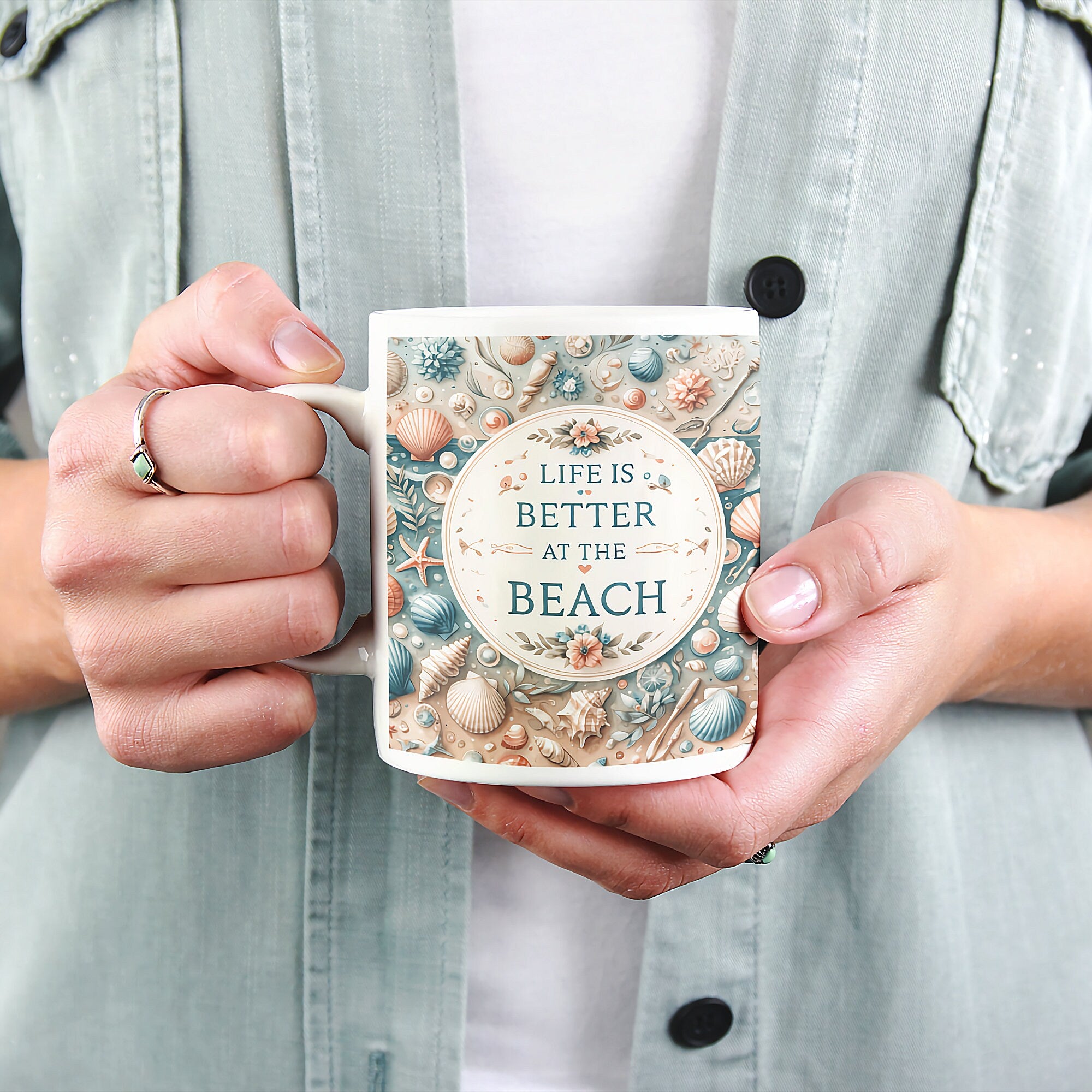 life is better at the beach 11oz mug wrap, 11oz beach mug design, beach mug art, 11oz mug art beach, life is better at the beach mug design, mug design, mug art, coffee cup beach wrap, coastal coffee mug wrap design, 11oz coffee mug wrap art