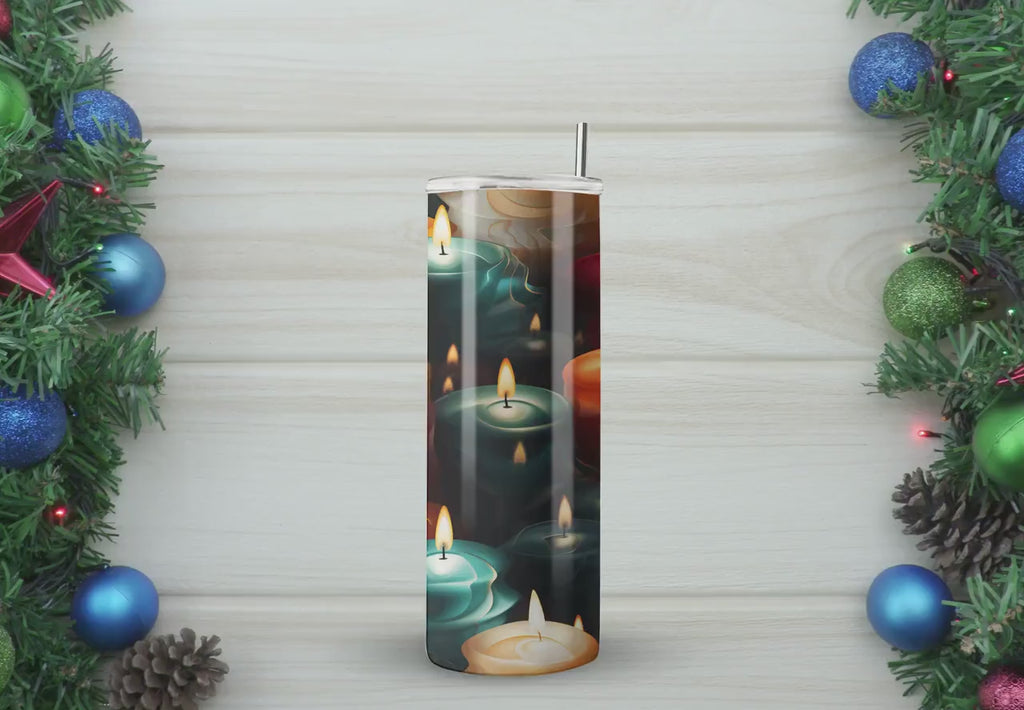 3D Tumbler Wraps - Christmas Candles Tumbler Wraps - Skinny Tumbler Wrap Design - Sublimation Designs Straight & Tapered - Instant Download