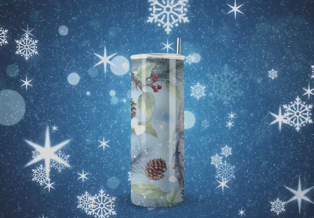 Christmas Tumbler Wraps - Winter Owl Skinny Tumbler Wrap Design - Ideal Tumbler Sublimation Designs Straight & Tapered - Instant Download