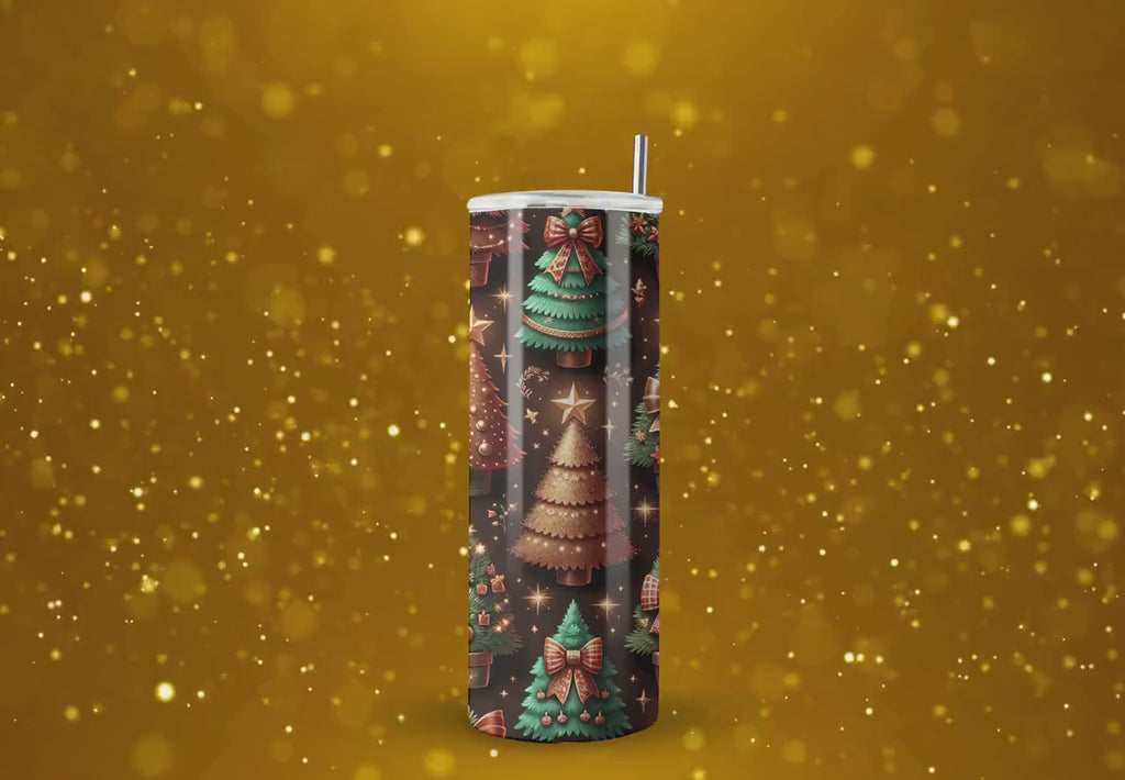 Christmas Tumbler Wraps - Gold Christmas Trees Skinny Tumbler Design - Tumbler Sublimation Designs Straight & Tapered - Instant Download