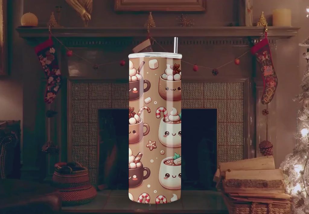 Hot Chocolate Skinny Tumbler Wrap Design - Christmas Tumbler Wraps - Tumbler Sublimation Designs Straight & Tapered - Instant Download