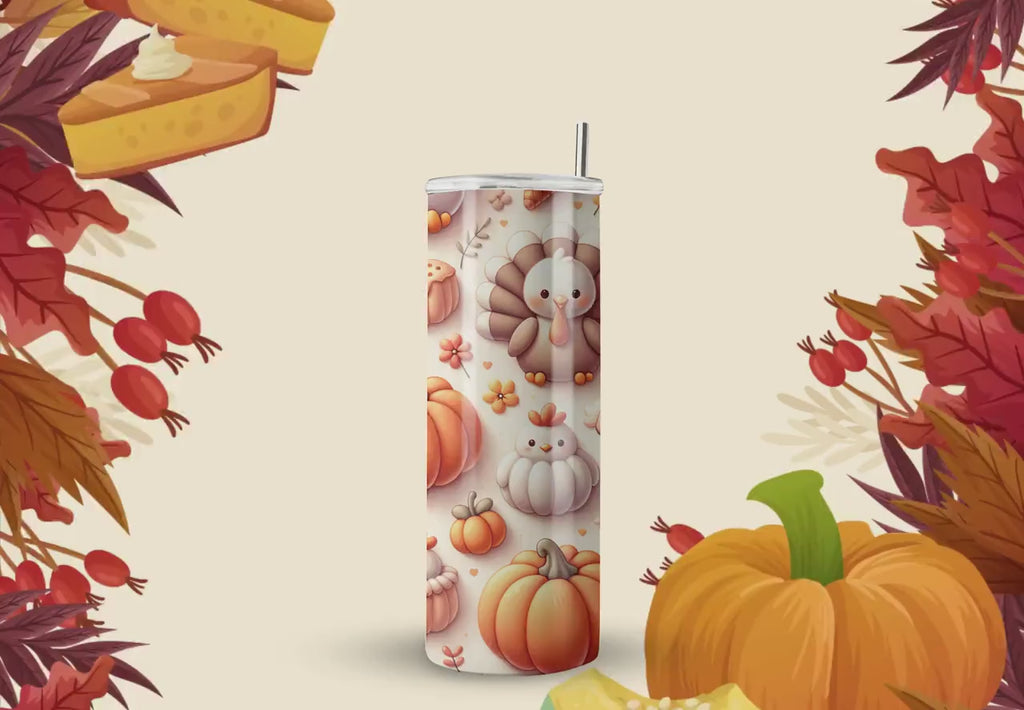 Inflated Tumbler Wraps - Thanksgiving Puff Skinny Tumbler Wrap Design - Tumbler Sublimation Designs Straight & Tapered - Instant Download