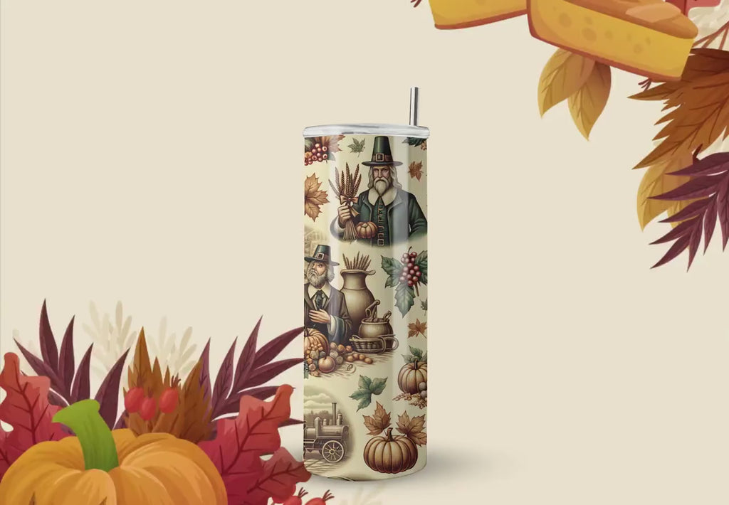 Thanksgiving Vintage Tumbler Wraps - Sepia Skinny Tumbler Wrap Design - Tumbler Sublimation Designs Straight & Tapered - Instant Download