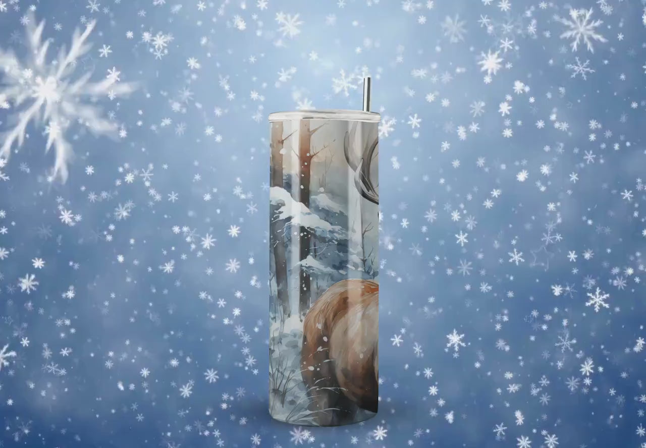 Reindeer Tumbler Wrap - Christmas Winter Tumbler Wraps - Ideal Tumbler Sublimation Designs Straight & Tapered - Instant Download