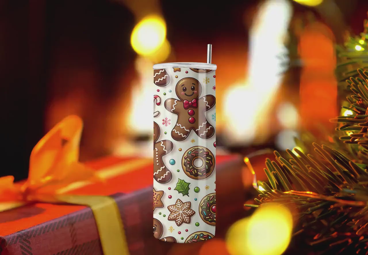 Gingerbread Man and Donuts Skinny Tumbler Wrap - Christmas Tumbler Wraps - Tumbler Sublimation Designs Straight & Tapered - Instant Download