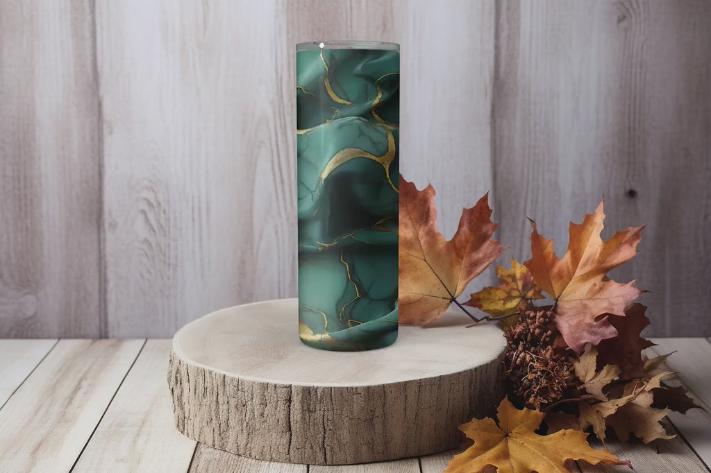 3D Tumbler Wraps - 3D Green Marbled Silk Skinny Tumbler Wrap Design - Tumbler Sublimation Designs Straight & Tapered - Instant Download