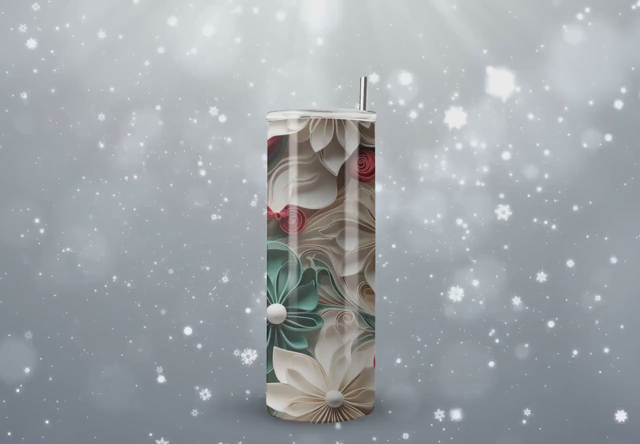 3D Winter Christmas Flowers Skinny Tumbler Design - 3d Tumbler Wraps - Tumbler Sublimation Designs Straight & Tapered - Instant Download