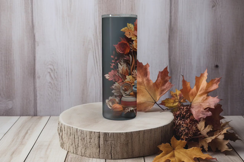 3D Tumbler Wraps - 3D Autumn Tea Scene Skinny Tumbler Wrap Design - Ideal Tumbler Sublimation Designs Straight & Tapered - Instant Download