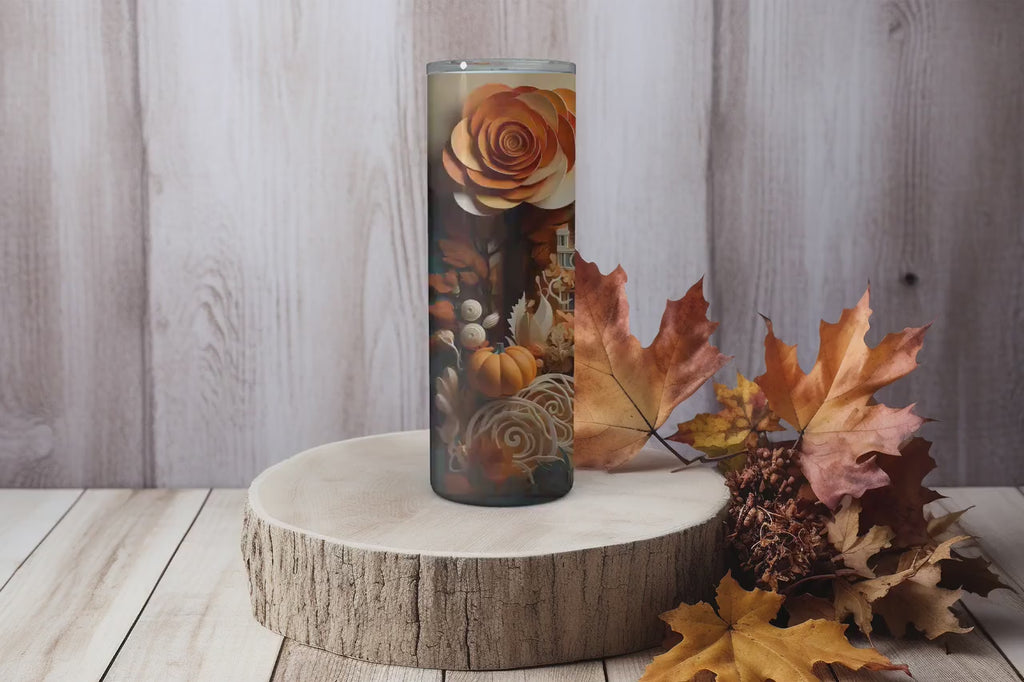 Autumn Tumbler Wraps - 3D Fall Scene Skinny Tumbler Wrap Design - Ideal Tumbler Sublimation Designs Straight & Tapered - Instant Download
