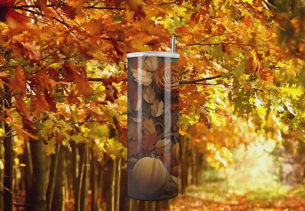 3D Tumbler Wraps - 3D Autumn Fall Town Skinny Tumbler Wrap Design - Ideal Tumbler Sublimation Designs Straight & Tapered - Instant Download