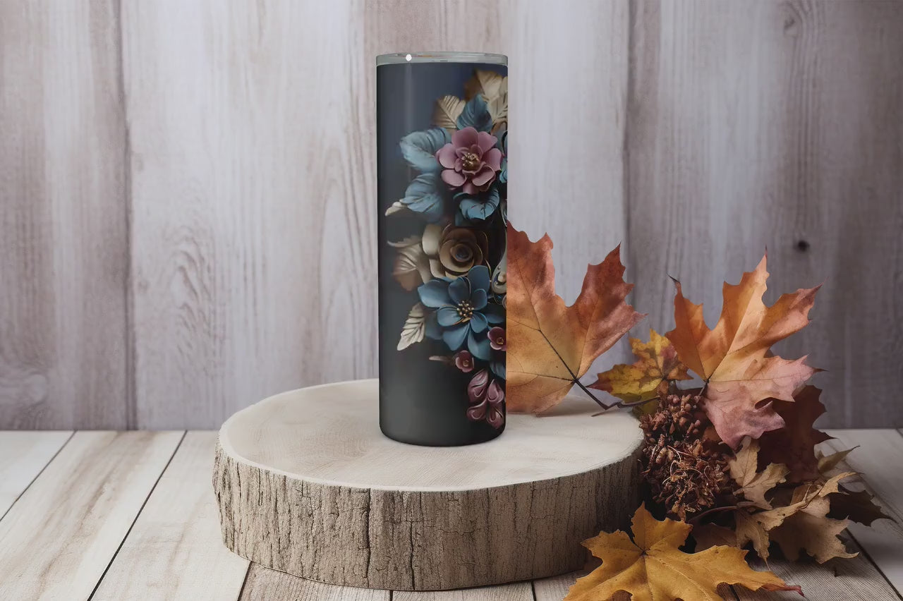 3D Tumbler Wraps - 3D Sugar Skull Pink Blue Skinny Tumbler Wrap Design - Tumbler Sublimation Design Straight & Tapered - Instant Download