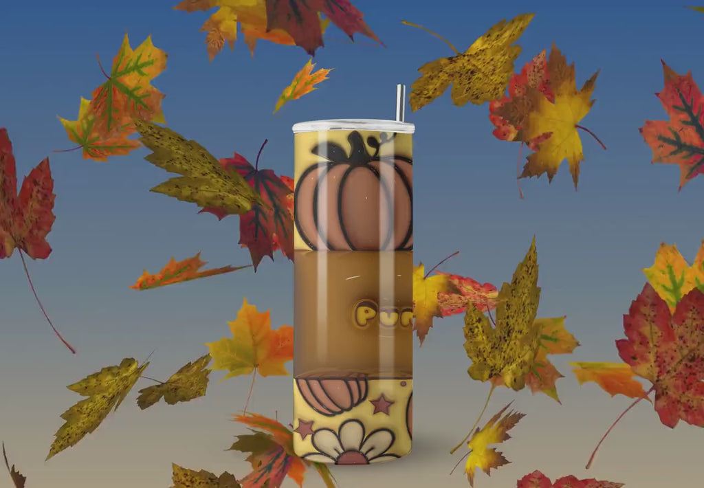 3D Inflated Text Tumbler Wraps - 3D Fall Pumpkins Tumbler Wrap Design - Ideal Tumbler Sublimation Designs Straight Only - Instant Download