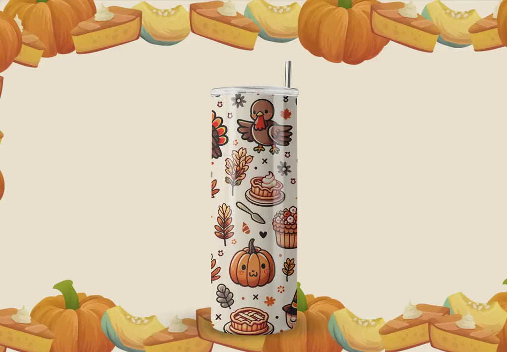 Thanksgiving Tumbler Wraps - Cute Pattern Skinny Tumbler Wrap Design - Tumbler Sublimation Designs Straight & Tapered - Instant Download