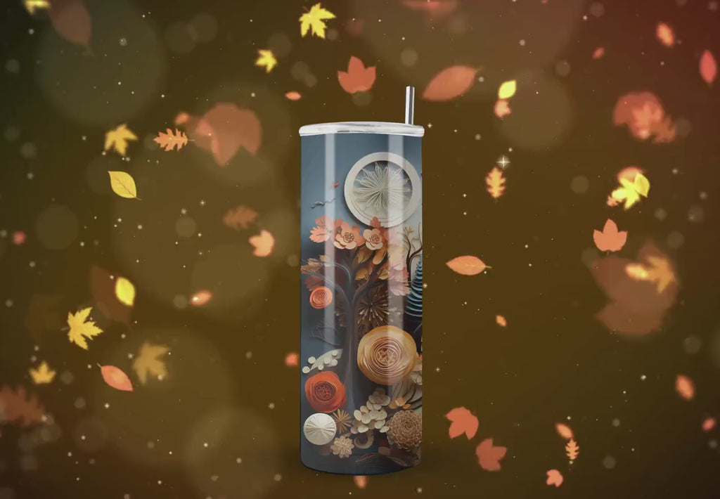 3D Tumbler Wraps - 3D Autumn Fall Cottage Skinny Tumbler Wrap Design - Tumbler Sublimation Designs Straight & Tapered - Instant Download