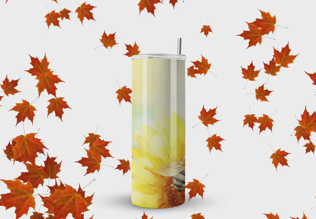 Sunflowers and Bees Tumbler Wrap - Watercolor Skinny Tumbler Wrap Design - Tumbler Sublimation Designs Straight & Tapered - Instant Download