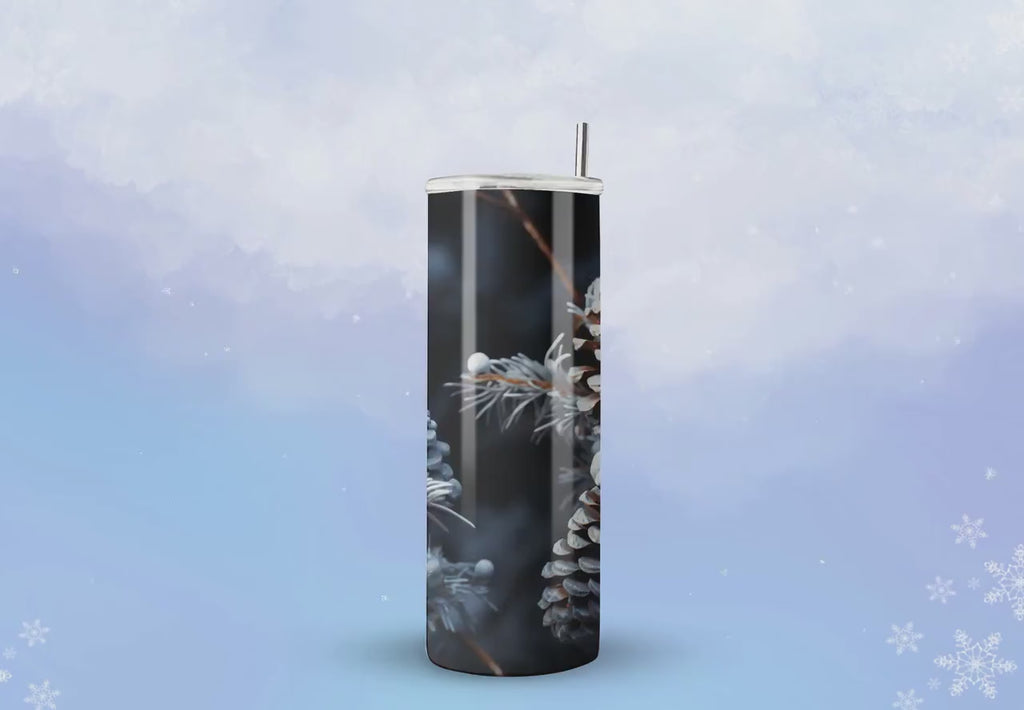 3D Frosted Pine Cones Skinny Tumbler Design - Christmas Tumbler Wraps - Tumbler Sublimation Designs Straight & Tapered - Instant Download