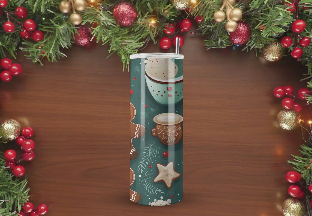 Christmas Tumbler Wraps - Gingerbread Man Skinny Tumbler Wrap Design - Tumbler Sublimation Designs Straight & Tapered - Instant Download