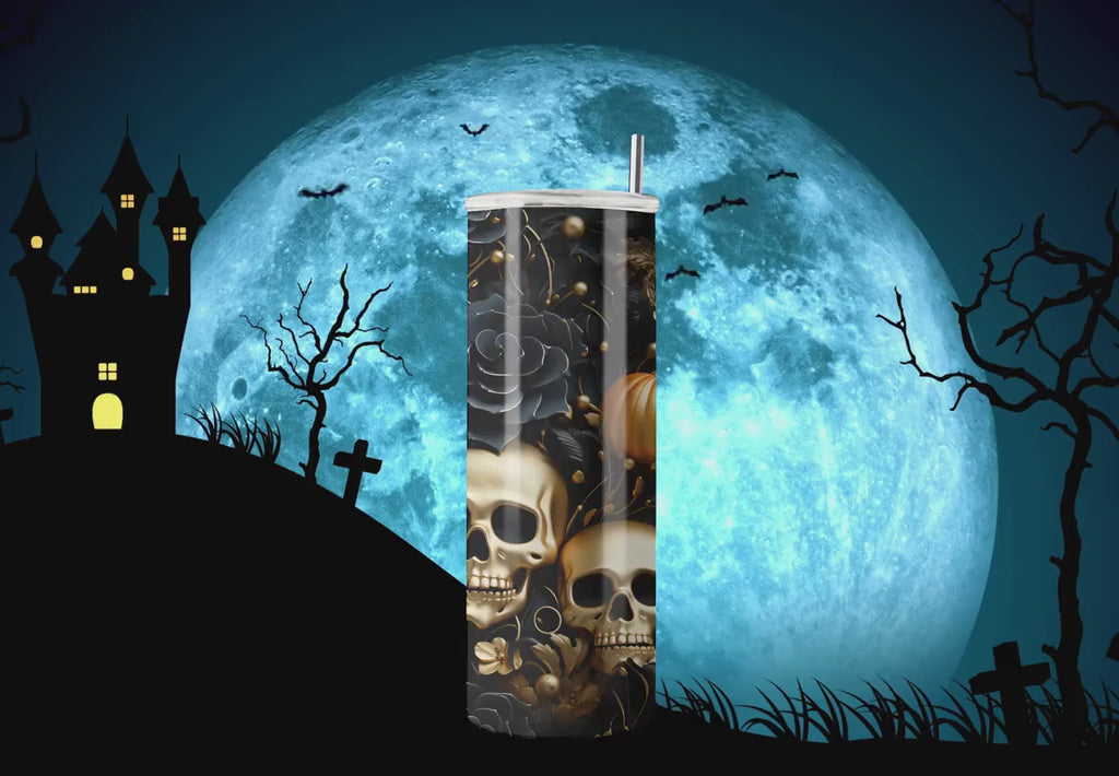 3D Halloween Gold Skinny Tumbler Wrap Design - 3D Tumbler Wraps - Ideal Tumbler Sublimation Designs Straight & Tapered - Instant Download