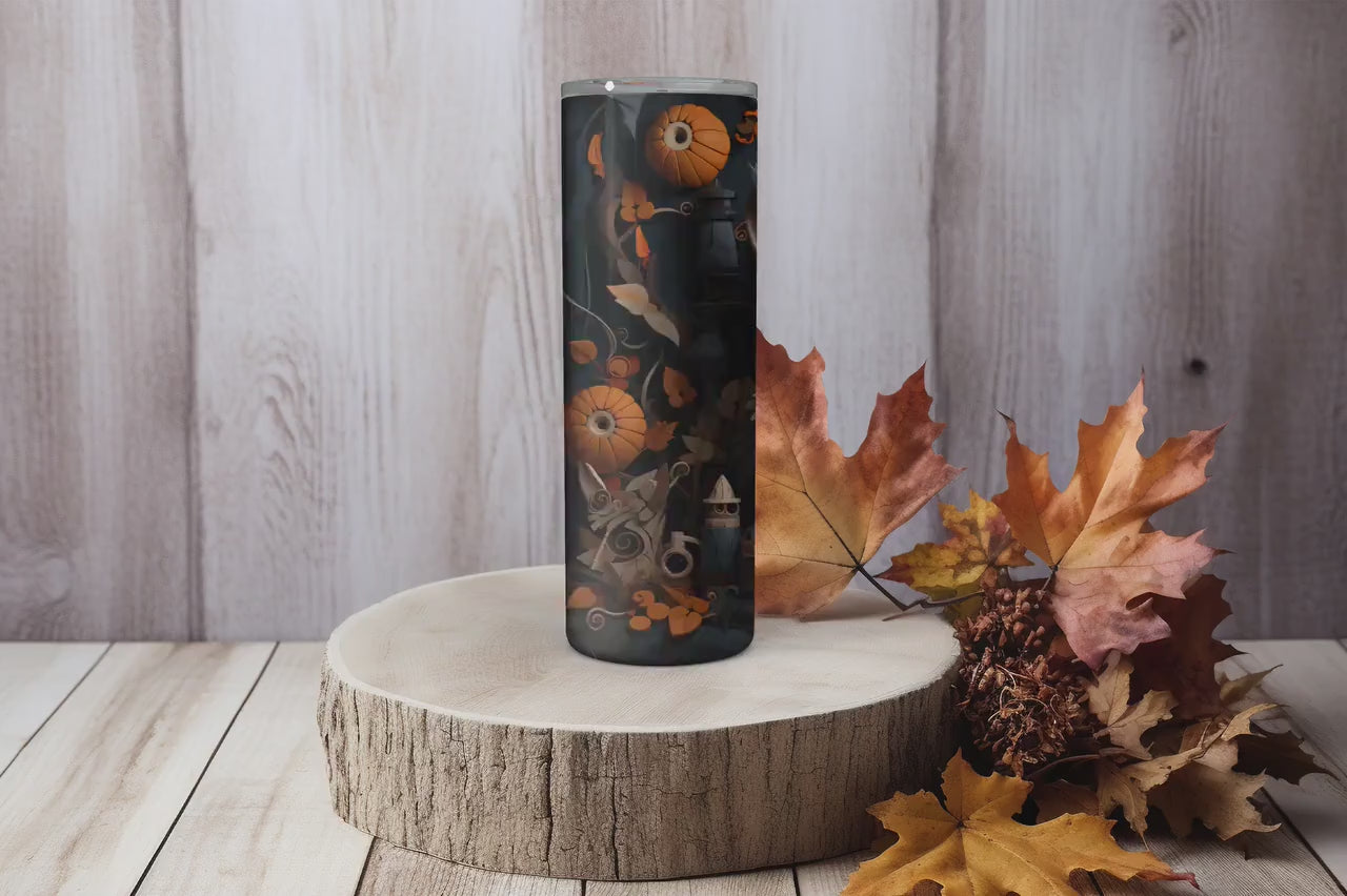 3D Tumbler Wraps - 3D Autumn Owl Scene Skinny Tumbler Wrap Design - Ideal Tumbler Sublimation Designs Straight & Tapered - Instant Download