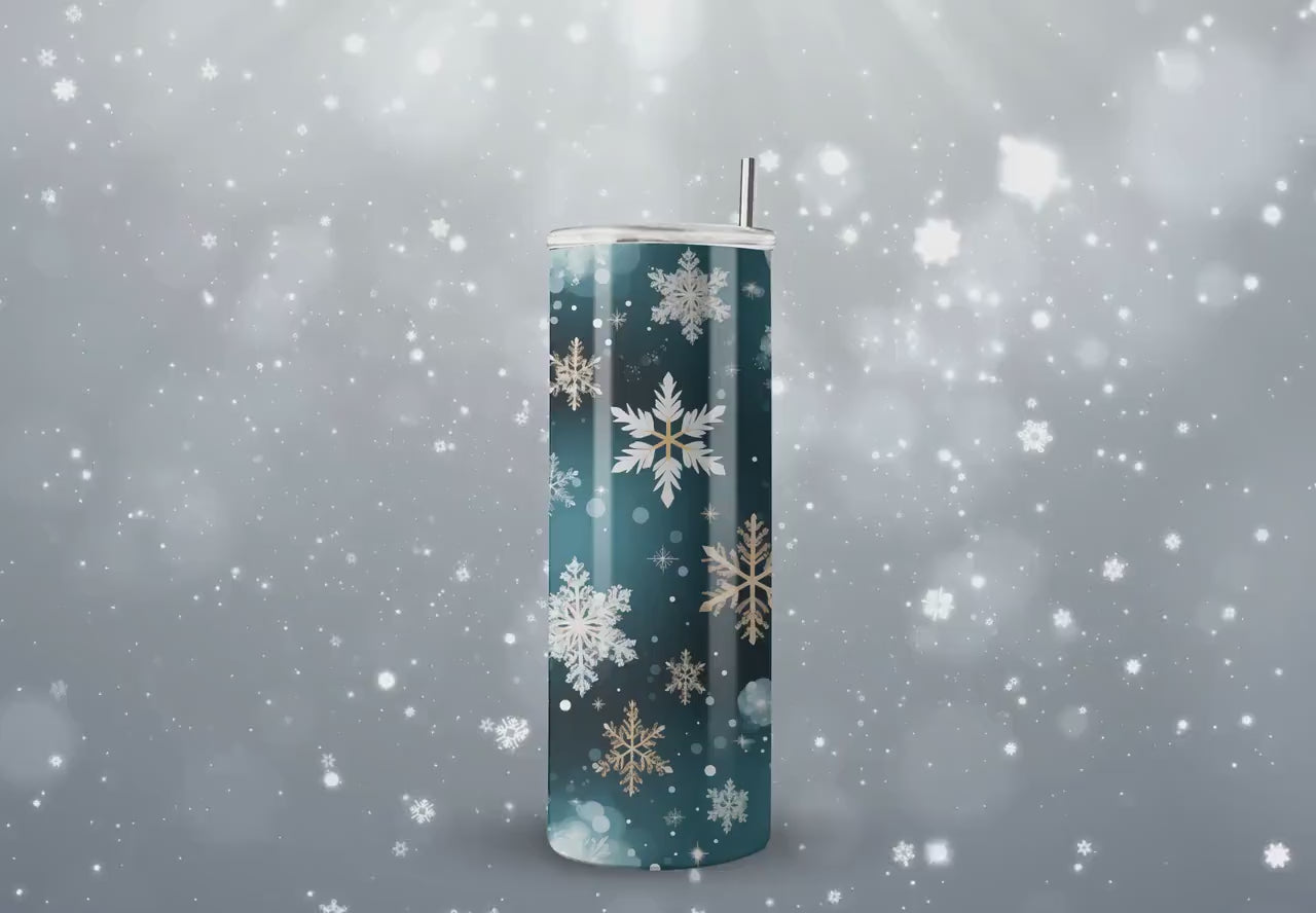 Christmas Tumbler Wraps - 3D Winter Snowflakes Skinny Tumbler Design - Tumbler Sublimation Designs Straight & Tapered - Instant Download