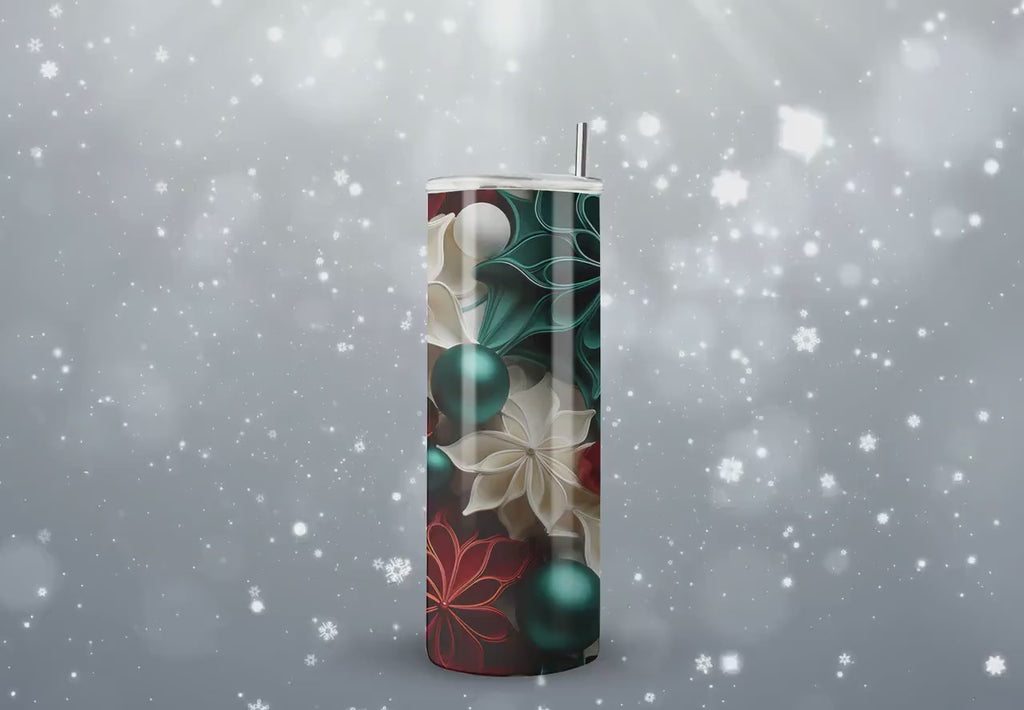 3d Tumbler Wraps - 3D Winter Christmas Flowers Skinny Tumbler Design - Tumbler Sublimation Designs Straight & Tapered - Instant Download