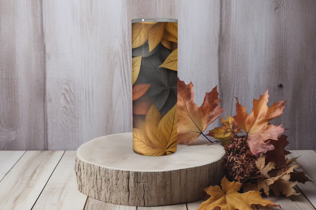 3D Tumbler Wraps - 3D Fall Leaves Skinny Tumbler Wrap Design - Ideal Tumbler Sublimation Designs Straight & Tapered - Instant Download