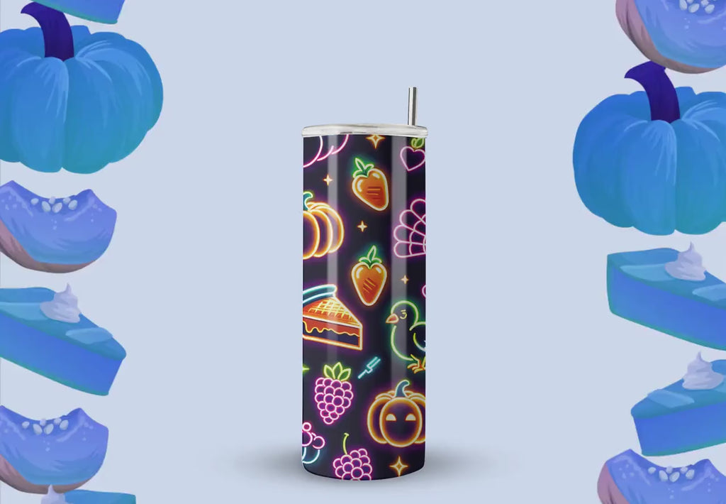 Thanksgiving Tumbler Wraps - Neon Pattern Skinny Tumbler Wrap Design - Tumbler Sublimation Designs Straight & Tapered - Instant Download
