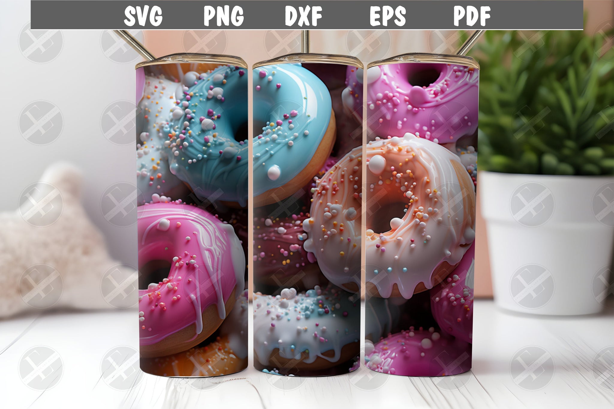 3D Tumbler Wraps - 3D Colorful Donuts Skinny Tumbler Wrap Design - Ideal Tumbler Sublimation Designs Straight & Tapered - Instant Download