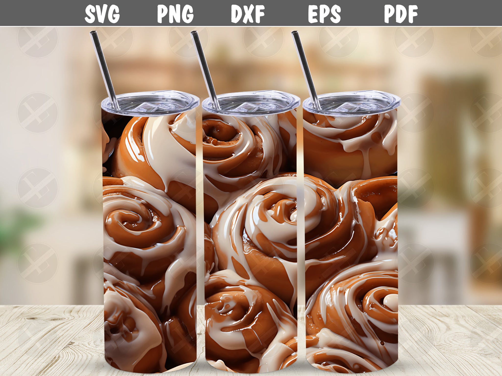 3D Tumbler Wraps - 3D Colorful Cinnamon Rolls Skinny Tumbler Wrap Design - Tumbler Sublimation Designs Straight & Tapered - Instant Download