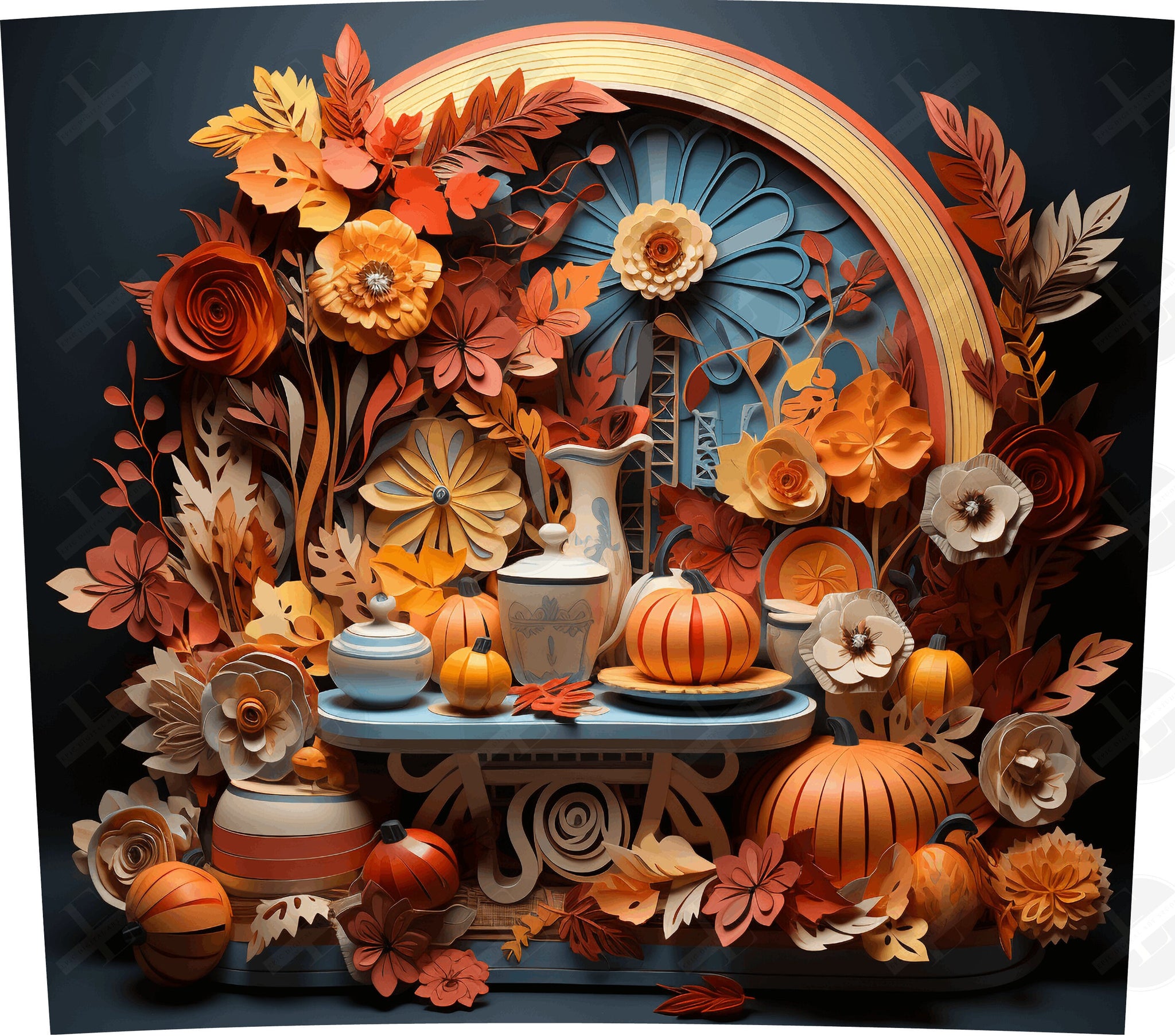 3D Tumbler Wraps - 3D Autumn Tea Scene Skinny Tumbler Wrap Design - Ideal Tumbler Sublimation Designs Straight & Tapered - Instant Download