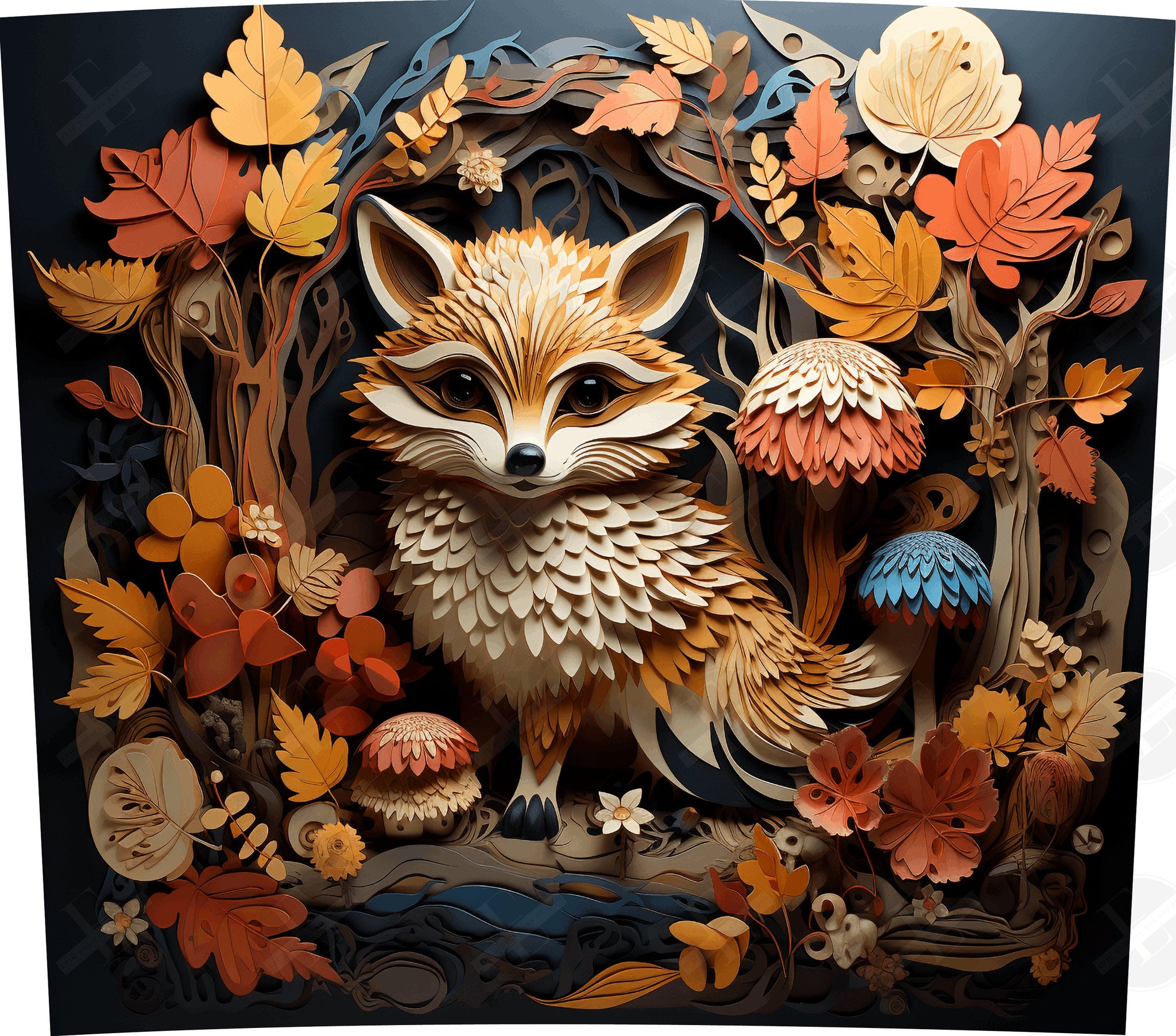 Autumn Tumbler Wrap - 3D Fall Fox Scene Skinny Tumbler Wrap Design - Ideal Tumbler Sublimation Designs Straight & Tapered - Instant Download