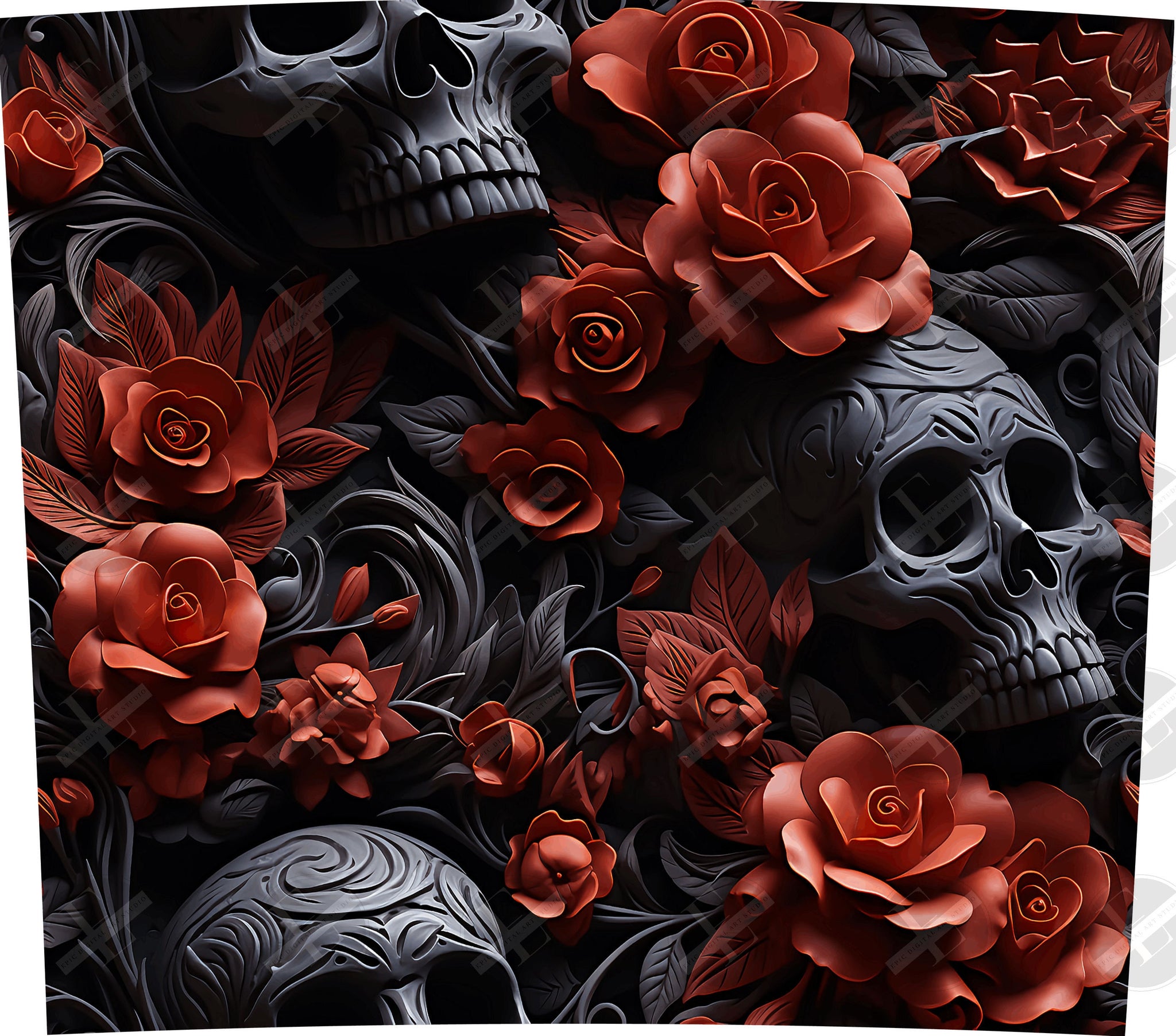 Halloween Tumbler Wrap - 3D Gray Skulls Skinny Tumbler Wrap Design - Ideal Tumbler Sublimation Designs Straight & Tapered - Instant Download