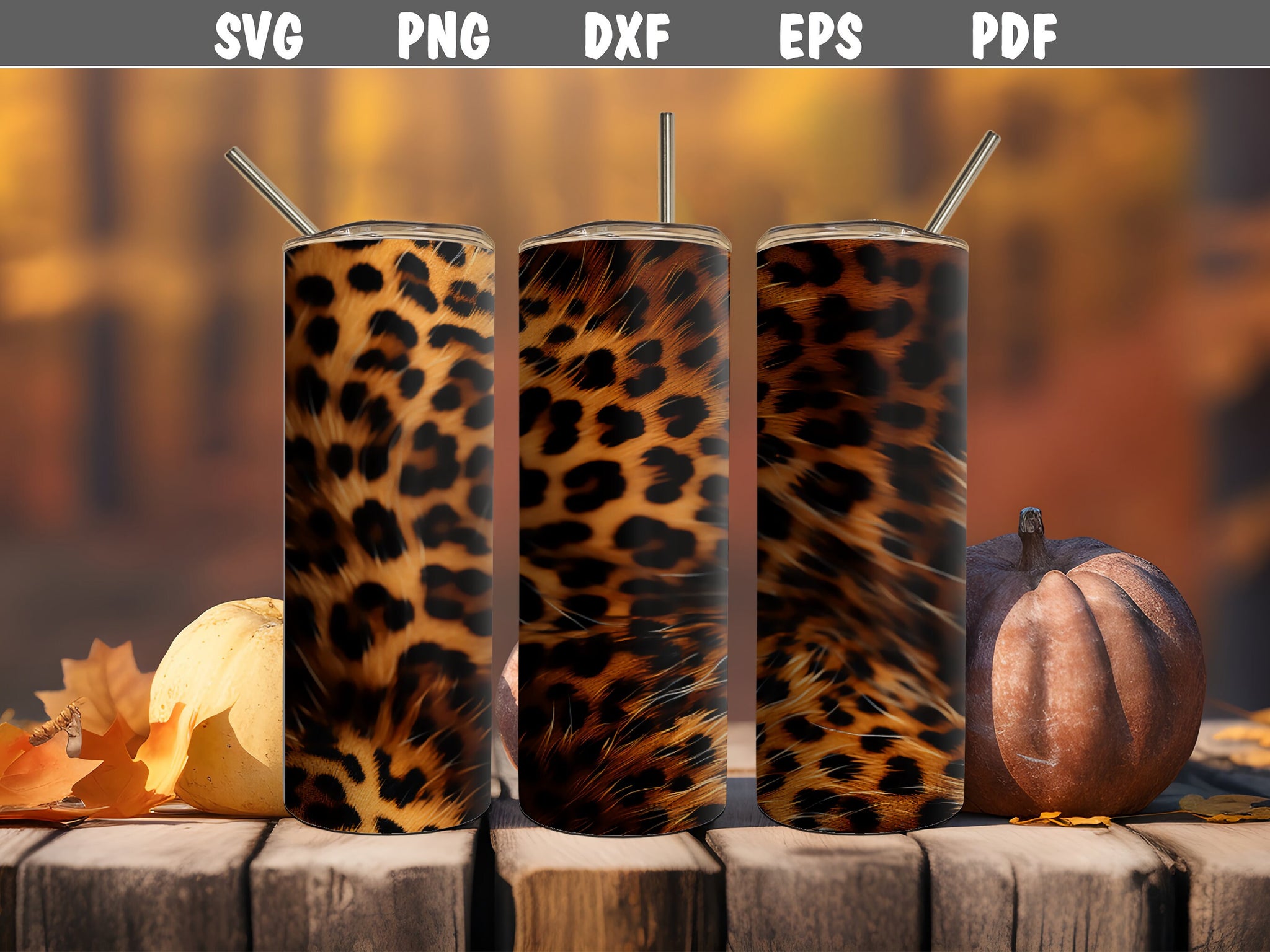 3D Tumbler Wraps - 3D Cheetah Print Skinny Tumbler Wrap Design - Ideal Tumbler Sublimation Designs Straight & Tapered - Instant Download