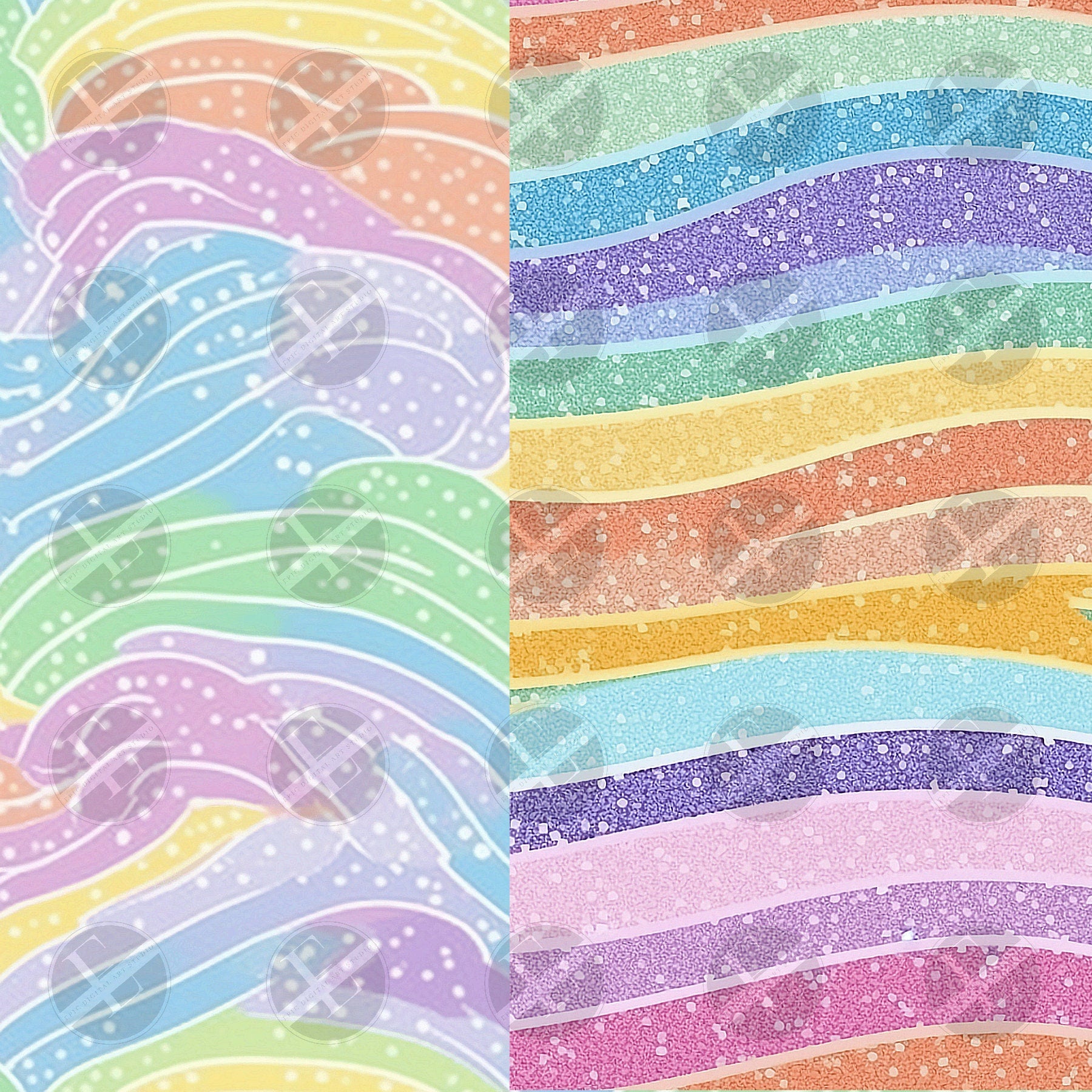 Boho Rainbow Swirl Seamless Patterns Digital Download PNG - Bundle of 18 - Pastel Dotted Watercolor Patterns - Commercial & Personal Use