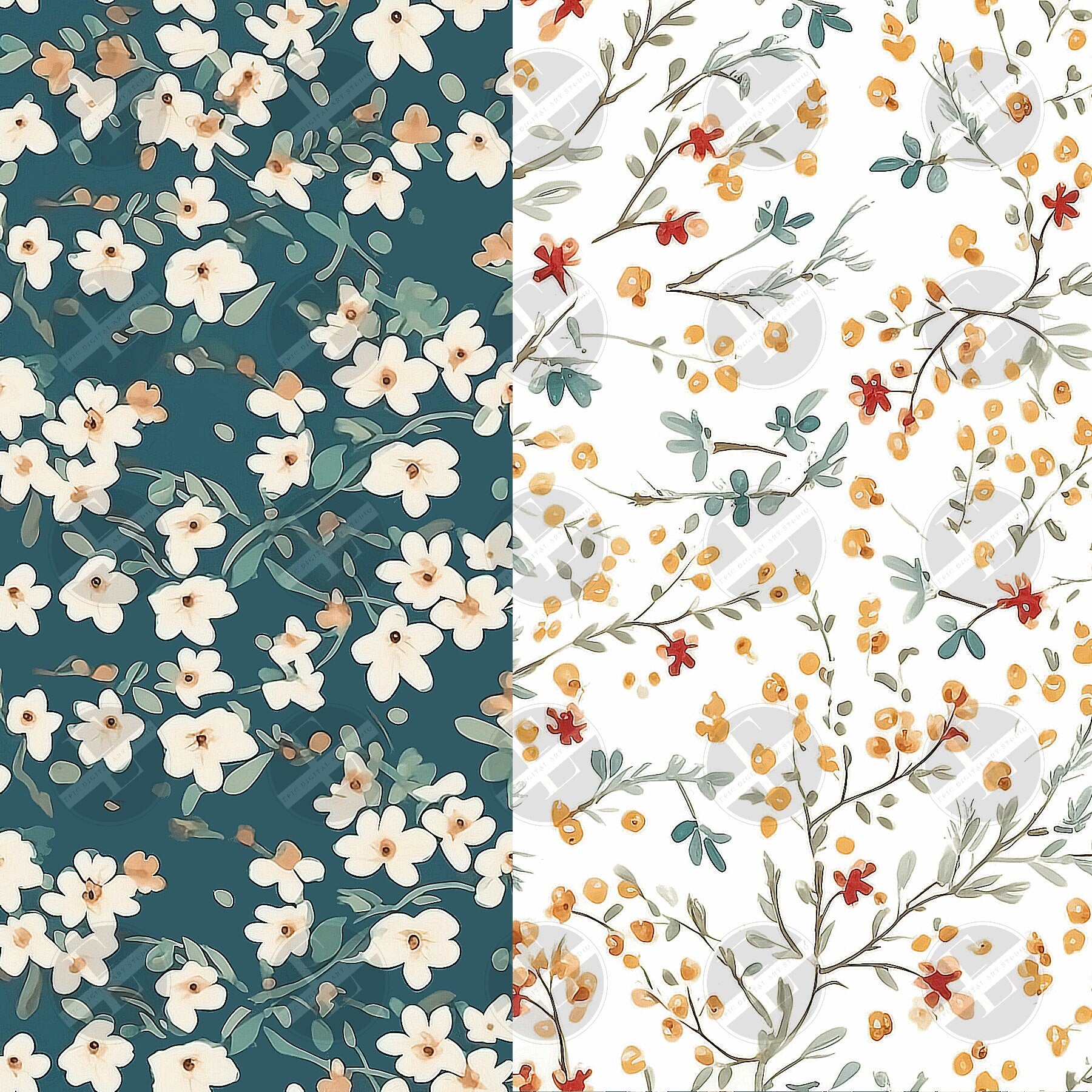 Boho Tiny Flowers Floral Seamless Patterns Digital Download PNG - Bundle of 12 - Tiny Flowers Floral Patterns - Commercial & Personal Use